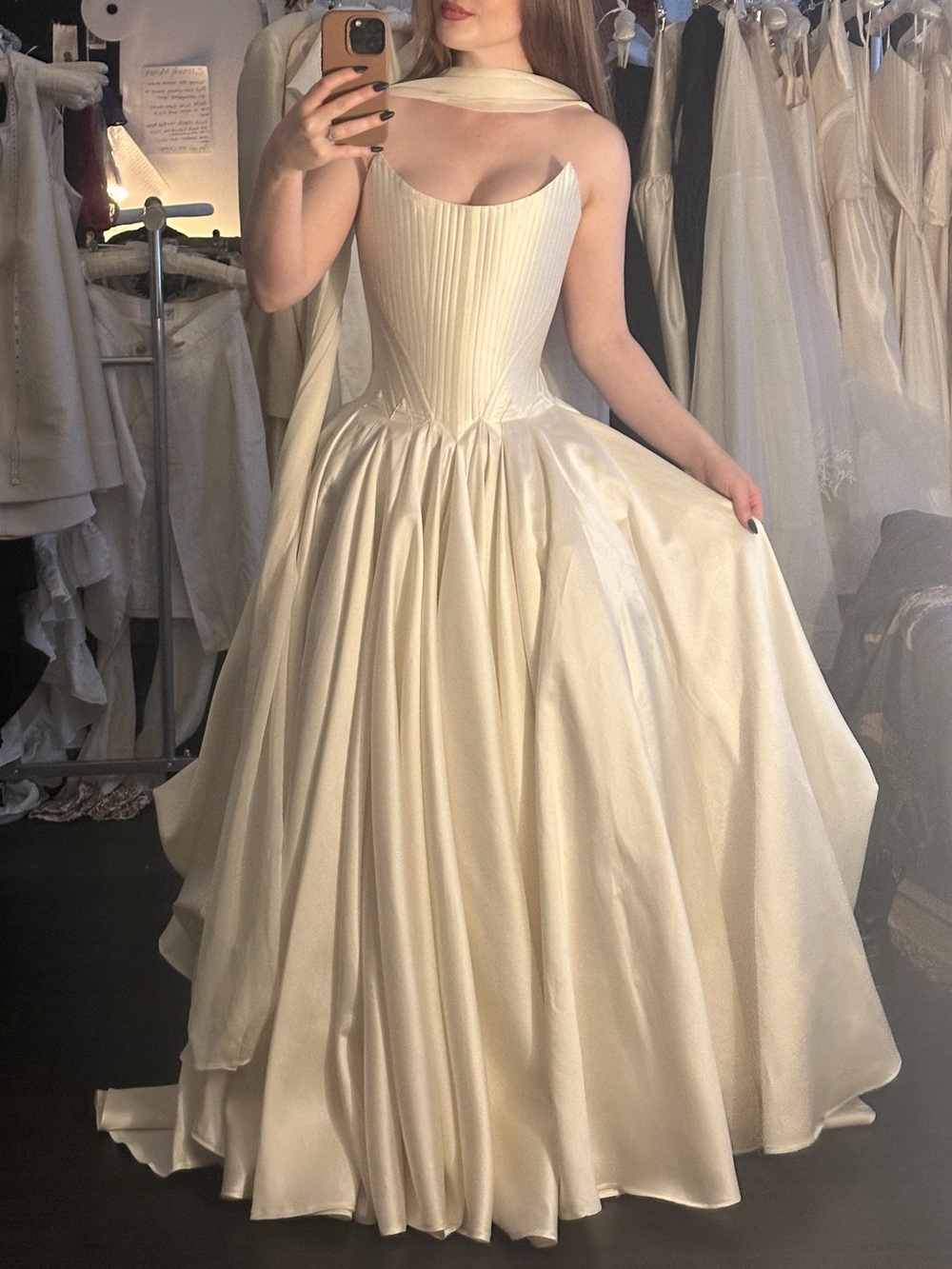 Ivory Satin Corset Ball Gown - Elegant Strapless Bridal Dress